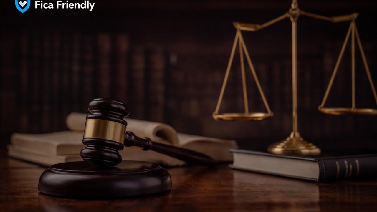 Judge’s gavel and scales of justice in a law office setting